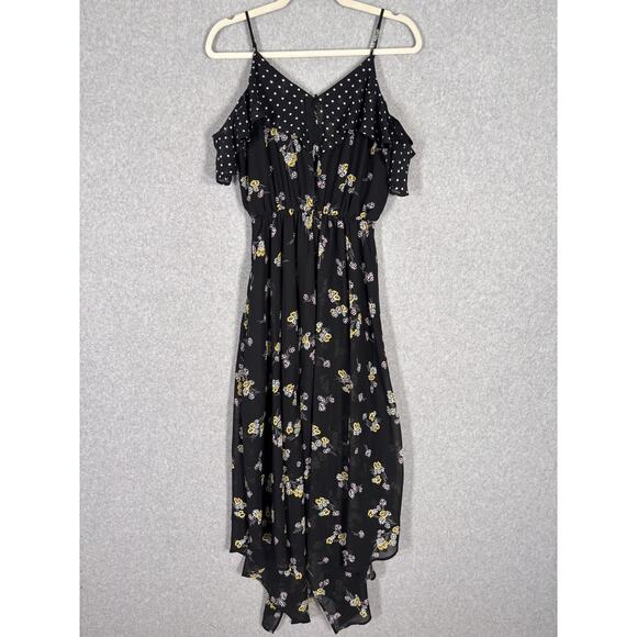 Maurices Fairy Coquette Y2K Dress XS Sheer Polka Dot Floral Asymmetric Babydoll - Picture 1 of 16